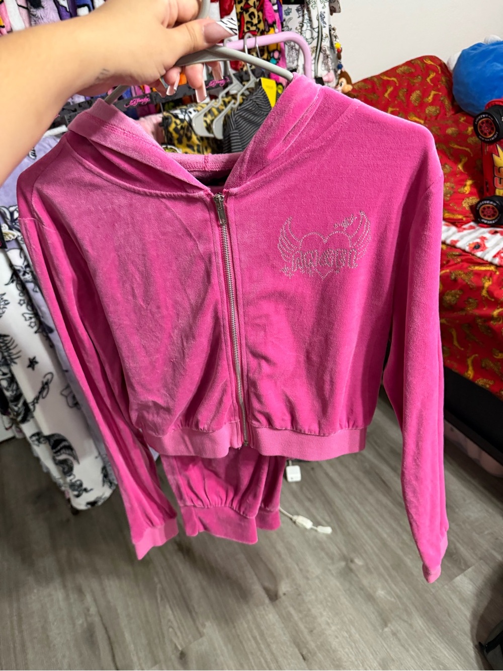 Kids Pink Velour Zip-Up Hoodie Jacket